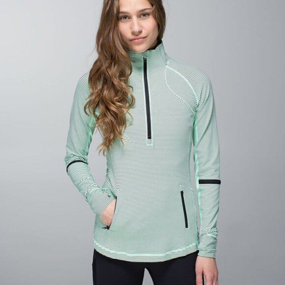 Lululemon Race With Grace 1/2 Zip - 6 Mini Hyper Stripe Fresh Teal / Fresh Teal - Picture 1 of 7